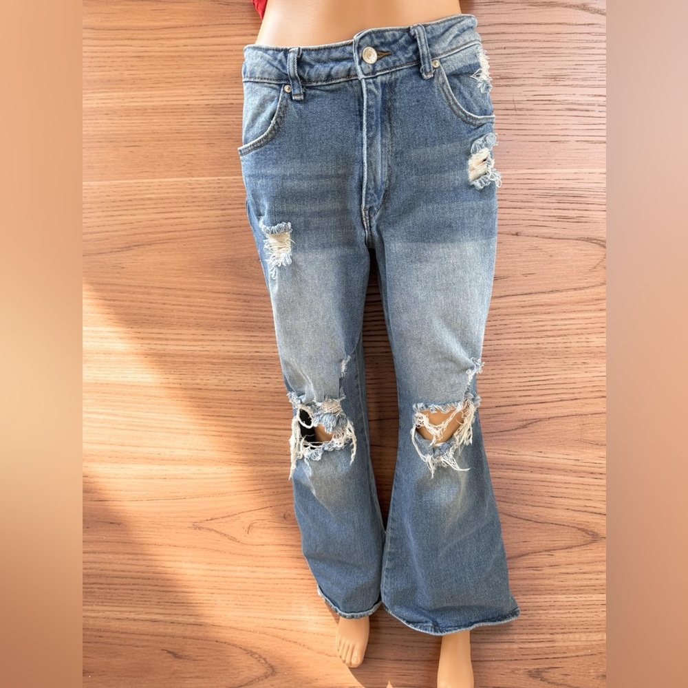 Almost Famous women's Light Blue Distressed flared Jeans